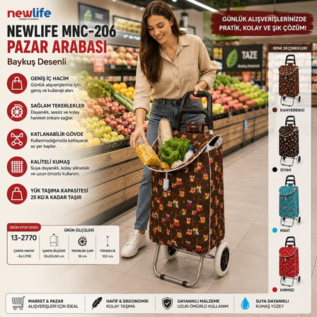 NEWLIFE MNC-206 Baykuş Desenli Pazar Arabası- 10'li Paket