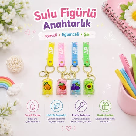 Yakut İM@-6124 Sulu Figürlü Mika Kristal Anahtarlık - Gold Kulplu ve Kancalı- 12'li Paket