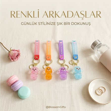 Yakut İM@-6124 Sulu Figürlü Mika Kristal Anahtarlık - Gold Kulplu ve Kancalı- 12'li Paket
