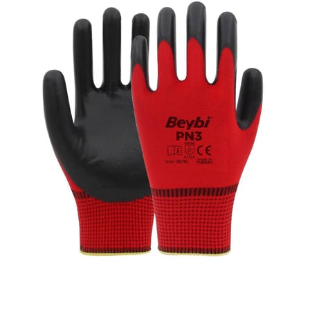 Beybi PN-3 Kırmızı & Siyah İşçi Eldiveni No-10XL- 12'li Paket