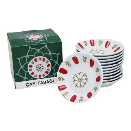 Aslan 142K Lüks Kırmızı Beyaz Melamin Çay Tabağı- 12'li Paket
