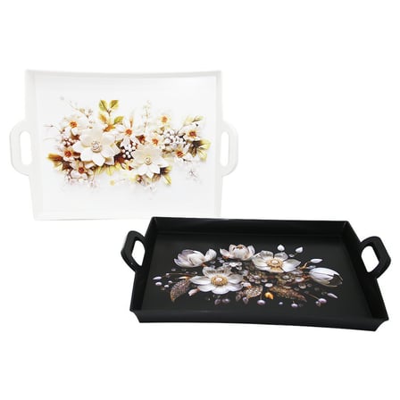 Harmony Time AS-149 Erciyes Çiçek Desenli Plastik Dikdörtgen Tepsi 40x31cm- 12'li Paket