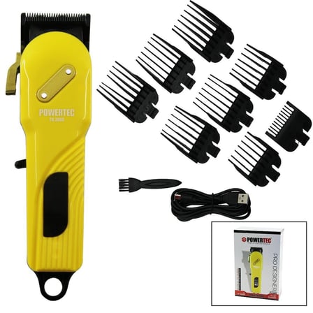Powertec PRO-TR-3000 Saç & Sakal Kesme Tıraş Makinesi Sarı & Siyah Gövde USB Şarjlı