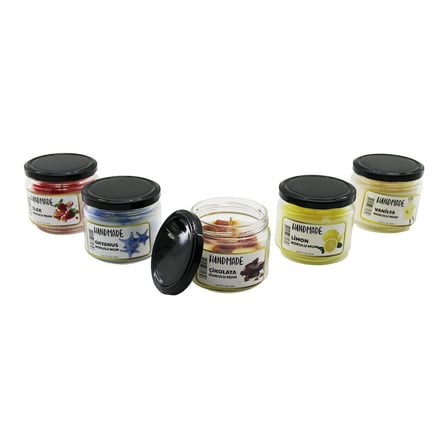 Handmade Büyük Cam Kavanoz Kokulu Mum Mix Limon, Çikolata, Çilek, Okyanus, Vanilya- 30'li Paket
