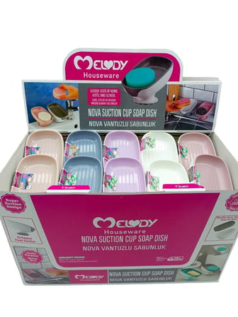 Melody M-087 Nova Vantuzlu Sabunluk & Süngerlik Renkli Plastik- 30'li Paket