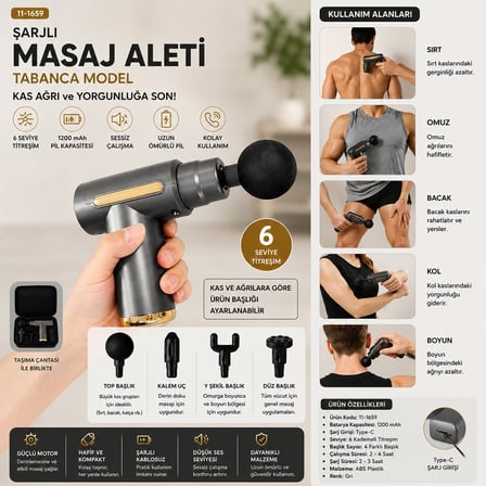 Gold Kama Şarjlı Masaj Aleti (Tabanca Model, 6 Seviye Titreşim)