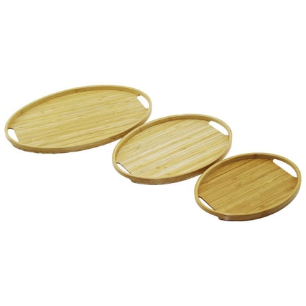 Pablito Home PBT-012 Oval Bambu Ahşap Tepsi Seti (3 Boyut) 20x29, 26x36, 31x45 cm