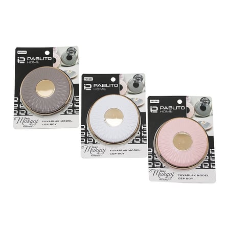 Pablito Home PBT-087 Yuvarlak Mini Makyaj Aynası 9x9 cm - Bronz Kapak Kenarı ve Göbek, Renkli Plasti
