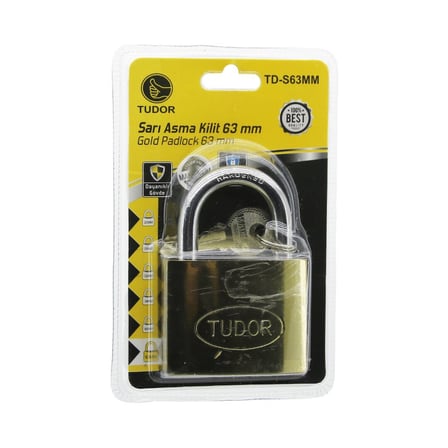 Tudor TD-S63MM Vakumlu 63mm Sarı Kısa Kancalı Asma Kilit- 12'li Paket