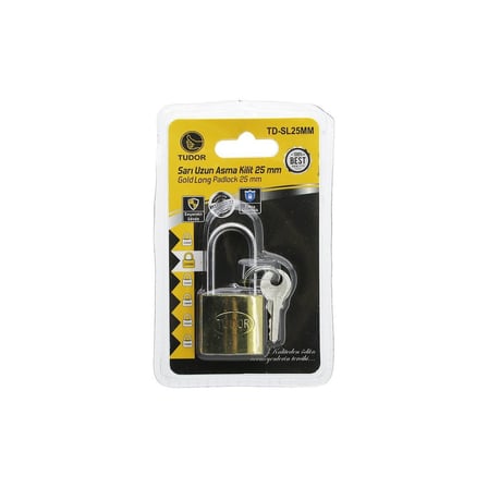 Tudor TD-SL25MM Vakumlu 25mm Sarı Uzun Kancalı Asma Kilit- 12'li Paket
