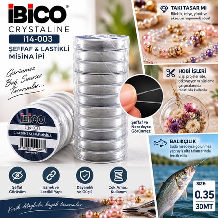 İbico Strong Stretchy Crystaline İ14-003 Misina İpi - Şeffaf Klasik 0.35 mm 30 m- 10'li Paket