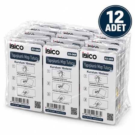 İbico İ13-068 Plastik Mop Sap Tutucu & Askı Yapışkanlı Montaj Şeffaf PVC Plaka 10kg Taşıma Kapasites