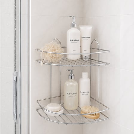 Leva House EKO-2 Krom Metal Banyo Köşeliği - 2 Katlı Üçgen Duşakabin Rafı- 12'li Paket
