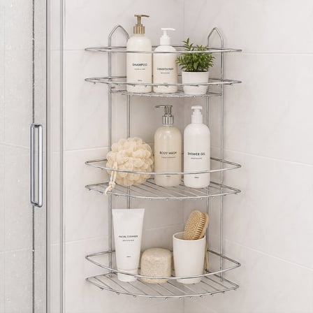 İbico K13-019 Banyo Köşelik ve Duşakabin Rafı 3 Katlı Üçgen - Krom Metal- 12'li Paket