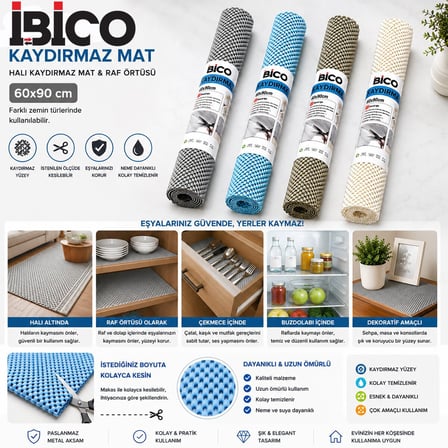 İbico İ13-002 Halı Kaydırmaz Mat ve Raf Örtüsü 60x90 cm Mix Renkli- 12'li Paket