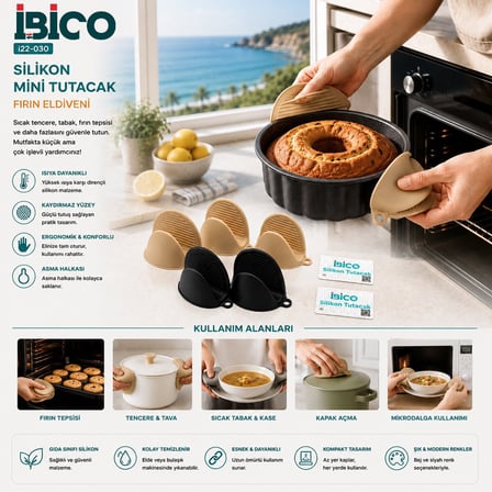 İbico İ22-030 Renkli Silikon Fırın Eldiveni ve Mini Tutacak- 12'li Paket