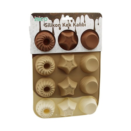 İbico İ22-040 Rüzgar Gülü, Yıldız ve Klasik Çizgili Silikon Mini Muffin Kek Kalıbı- 6'li Paket