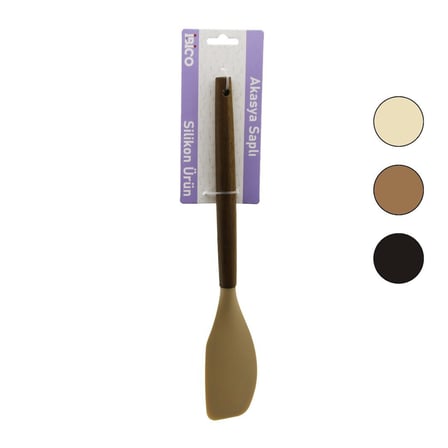 İbico İ22-020 Renkli Silikon Ahşap Akasya Saplı Yan Spatula 30cm- 6'li Paket