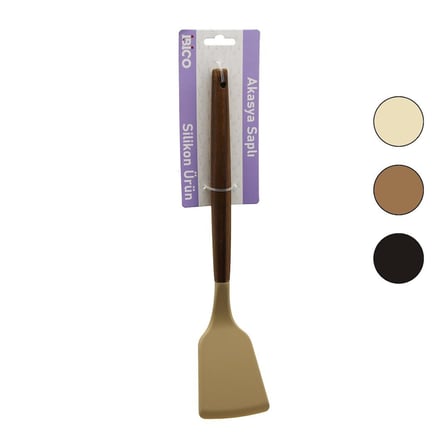 İbico İ22-021 Renkli Silikon Ahşap Akasya Saplı Klasik Spatula 30cm- 6'li Paket