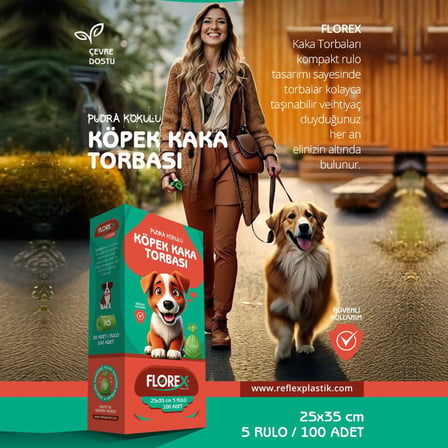 Florex L-2000 Köpek & Evcil Hayvan Kaka Torbası Pudra Kokulu (100 Adet)- 24'li Paket