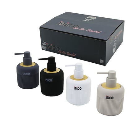 İbico İ21-050 Yuvarlak & Dik Çizgili Bambu & Renkli Plastik Sıvı Sabunluk 425ml- 12'li Paket