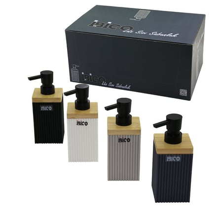 İbico İ21-057 Dikdörtgen & Dik Çizgili Bambu & Renkli Plastik Sıvı Sabunluk 350ml- 15'li Paket
