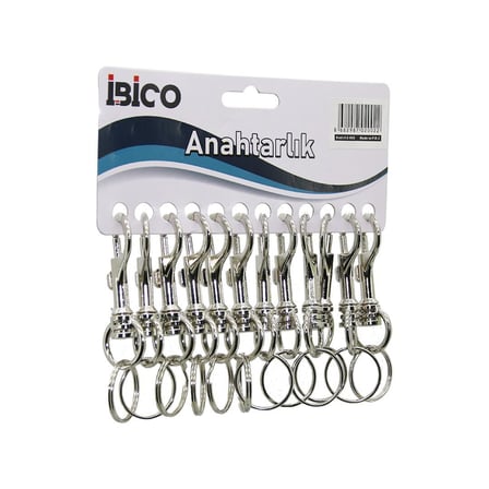 İbico İ12-002 Gümüş Klasik Model Metal Anahtarlık Yuvarlak Tek Halkalı Kemer Geçmeli- 12'li Paket