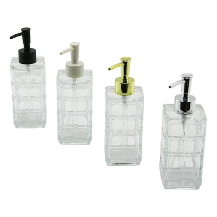 İbico İ21-041 Şeffaf Cam Sıvı Sabunluk 350ml Kare Kesik Desenli Cam- 48'li Paket