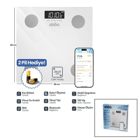 Sinbo SBS-4467 Akıllı Bluetooth Cam Baskül