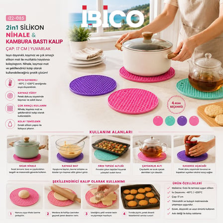 İbico İ22-085 Yuvarlak 2'li Silikon Nihale ve Kambura Bastı Kalıp Çap: 17cm- 12'li Paket