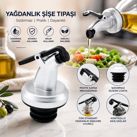 İbico İ22-145 Gri Plastik Yağdanlık Şişe Tıpası, Kilitli Kapak- 100'li Paket