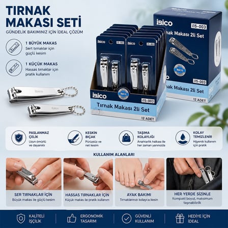 İbico İ15-003 2'li Gri Tırnak Makası Seti (Büyük ve Küçük)- 12'li Paket