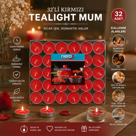 Onton-41 32 Parça Renkli Tea Light Yuvarlak Mum Mix