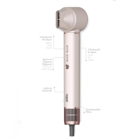 Sinbo SHD-1729 Rose Gold Air Brush 5in1 Saç Kurutma ve Şekillendirme Makinesi 1300W