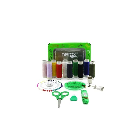 Nerox NRX-0749 Metal Kutu Dikiş Seti (İplik, Mezura, Tekstil Makası, İğne, Yüzük)- 6'li Paket