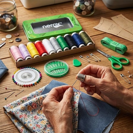 Nerox NRX-0749 Metal Kutu Dikiş Seti (İplik, Mezura, Tekstil Makası, İğne, Yüzük)- 6'li Paket