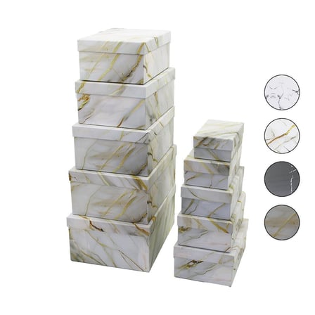 İbico İ12-098 Mix Mermer Desenli Karton Hediye Kutusu (10 Adet)- 4'li Paket