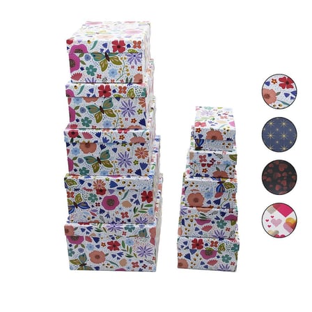 İbico İ12-099 Mix Desenli Karton Hediye Kutusu (10 Adet)- 4'li Paket