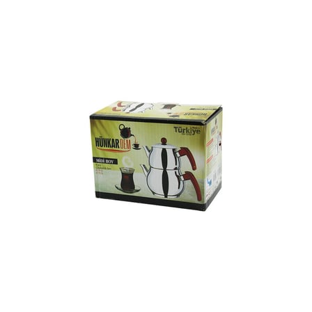 Hünkardem Midi Boy Küre Çelik Çaydanlık Seti Renkli Bakalit Kulp 0.5L Üst Demlik & 0.75L Alt Suluk K