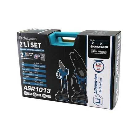Profesyonel ASR-1013 2 Parça Set Budama Dal Kesme Testere & Bağ Makası 18V 1500mAh