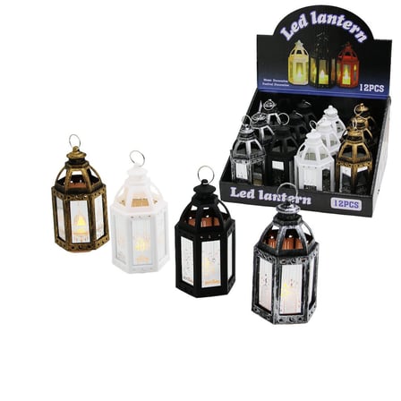 LED Lantern SDR-LM-014 Büyük Altıgen Açık Kubbe Pilli Ramazan LED Işık (Mix Renkli & Plastik) 12x24-