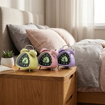 Twin Bell Alarm Clock BGC-12 Üçgen Masa Çalar Saat (Metal Kasa, Renkli, Pilli & Işıklı, Fosforlu)
