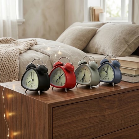 Twin Bell Alarm Clock BGC-11 Üçgen Masa Çalar Saat (Metal Kasa Renkli) (Pilli & Işıklı) (Çap: 7.2cm)