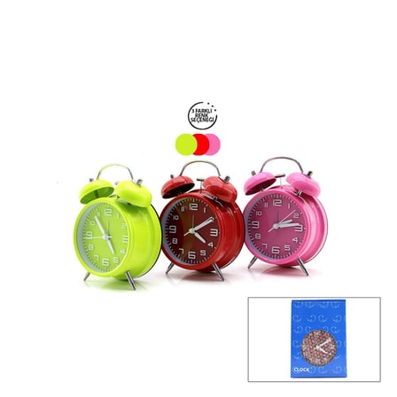 Twin Bell Alarm Clock BGC-40 Yuvarlak Masa Çalar Saat (Metal Kasa, Renkli, Pilli & Ayaklı, Çap: 10cm
