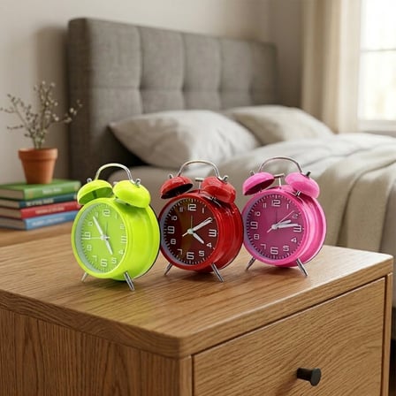 Twin Bell Alarm Clock BGC-40 Yuvarlak Masa Çalar Saat (Metal Kasa, Renkli, Pilli & Ayaklı, Çap: 10cm