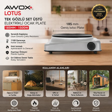 Awox Lotus Tek Gözlü Elektrikli Ocak 185 mm 1500W