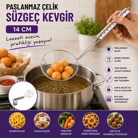 Pablito Home PBT-951 Saplı Metal Çelik Kevgir - 14 inç- 10'li Paket