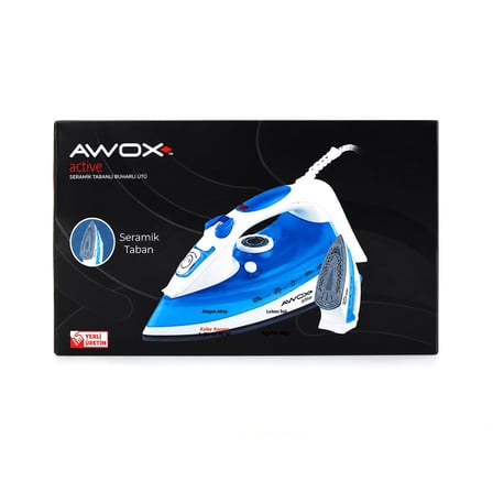 Awox Active Buharlı Ütü 2600W - Seramik Taban, 360° Hareketli Kablo, Mavi Beyaz