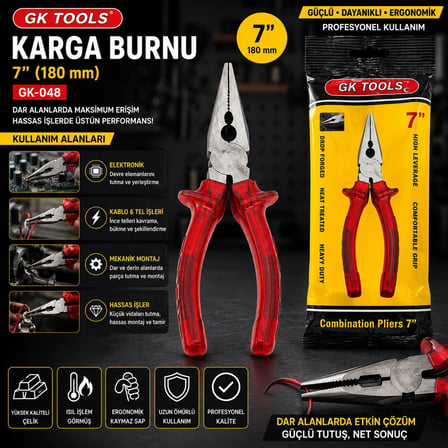 GK Tools Kargaburnu 7 İnç 180 mm - Kırmızı Şeffaf Saplı- 6'li Paket