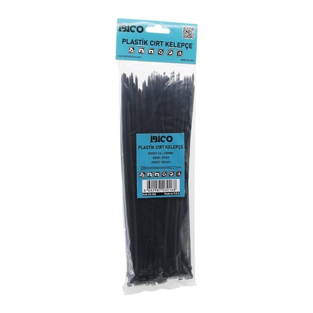 İbico İ13-016 Siyah Plastik Cırt Kelepçe 3.6x250mm (100 Adet)- 10'li Paket